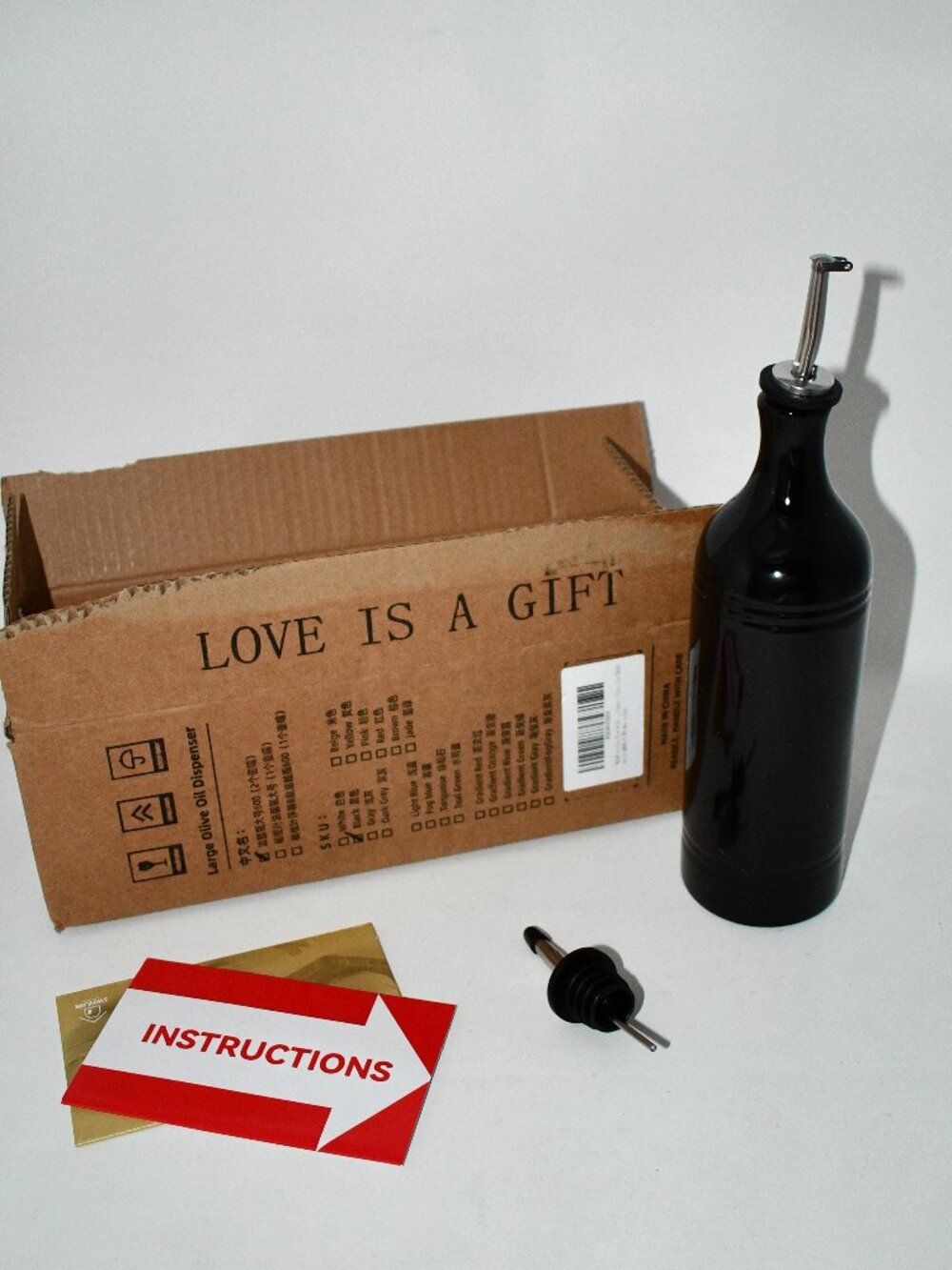 Sweejar 24 oz Ceramic Olive Oil Dispenser Bottle, Black, Cruet, NWT